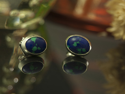 Azurite Malachite Stud Earrings in Sterling Silver